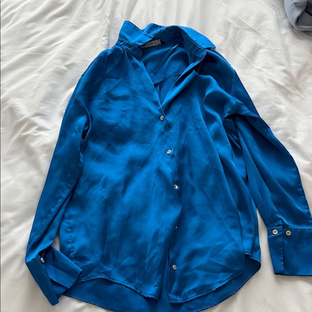 Zara Men's Vibrant Blue Shirt Jacket